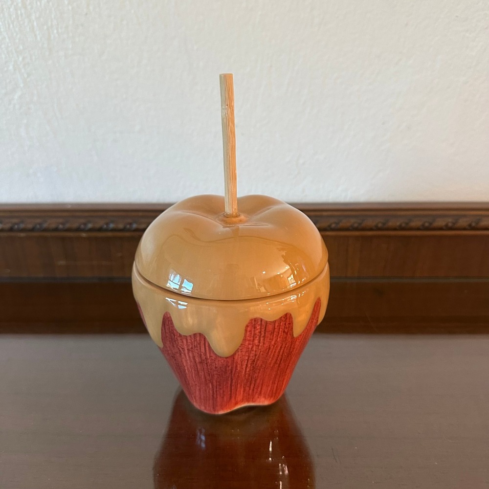 Hallmark Ceramic Caramel Apple Candy Dish Wooden Stick Handle Fall Decor 7in